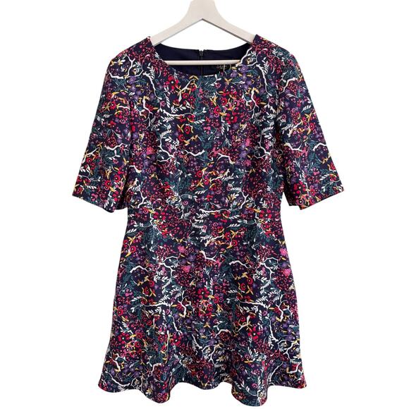 Saloni Celia C Mini Dress NWT Size 10 Dark Floral Print Elbow Sleeve Flare Hem - Picture 3 of 7